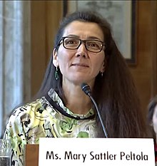 Peltola testifying before the Senate Committee on Indian Affairs in 2018 Mary Peltola Testifying at Indian Affairs Oversight Hearing (alt crop).jpg