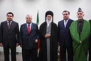 Слева направо: Гурбангулы Бердымухамедов, Джаляль Талабани, Али Хаменеи, Эмомали Рахмон, Хамид Карзай (2010 год, Тегеран)