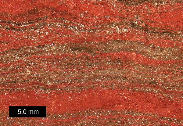 Close-up of banded iron formation specimen from Upper Michigan