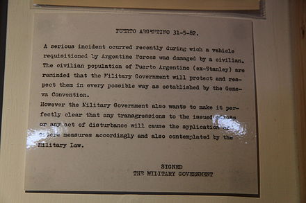 A message issued by the Argentine Military Governor during the occupation warning the Islanders against attempts to sabotage Argentine military equipment.