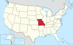 Yhdysvaltain kartta, jossa Missouri korostettuna