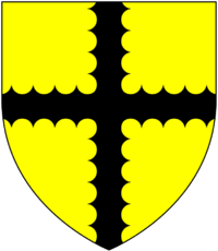 Arms of Mohun: Or, a cross engrailed sable MohunArms.png