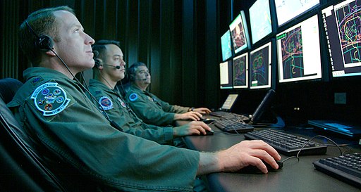 Monitoring a simulated test at Central Control Facility at Eglin Air Force Base (080416-F-5297K-101)