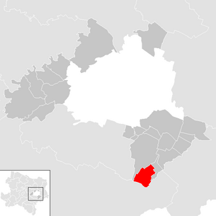 Lage der Gemeinde Moosbrunn im ehemaligen niederösterreichischen Bezirk Wien-Umgebung (anklickbare Karte)