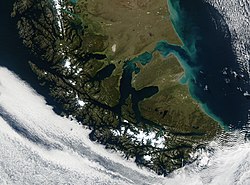 Nasa-Satellietbeeld van Isla Grande de Tierra del Fuego