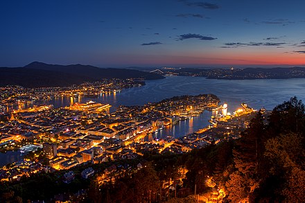 Night view of Bergen from Mount Floyen