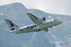 Dornier 328—110 авиакомпании Air Alps на взлёте из международного аэропорта Инсбрука