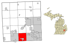 Oakland County Michigan Incorporated and Unincorporated areas Farmington Hills highlighted.svg