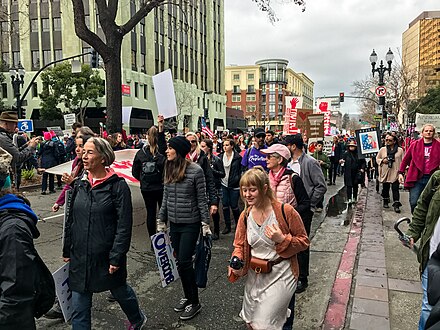 2017 Women's March in Oakland. Other political rallies were held on the same day in numerous other locations throughout the Bay Area to spotlight progressive political causes and oppose Trump's presidency.