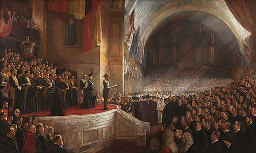 The Opening of the First Parliament of the Commonwealth of Australia by H.R.H. The Duke of Cornwall and York (later H.M. King George V), May 9, 1901, atau nama umumnya The Big Picture (1903), Bangunan Parlimen Canberra