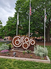 The Carrboro town hall sign, May 2022 PXL 20220501 210415445.jpg