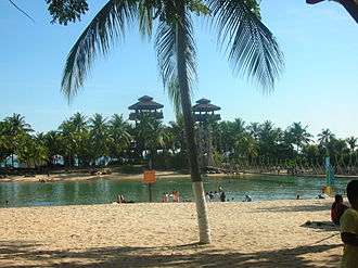 The southernmost Island of Sentosa, connected to Palawan Beach by a bridge. PalawanBeachSuspensionBridge-Sentosa-20060603.jpg