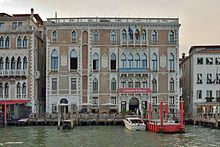 The handover formalities of the former Kingdom of Lombardy-Venetia took place at Ca' Giustinian, which at the time housed the Europa Hotel Palazzo Ca' Giustinian Morosini Canal Grande Venezia 2.jpg