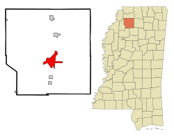 Panola County Mississippi Incorporated and Unincorporated areas Batesville Highlighted.svg