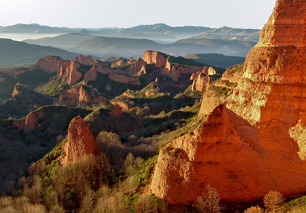 Landscape of Las Médulas, Spain, the result of hydraulic mining on a vast scale by the Ancient Romans