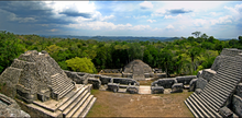 Overlooking the Caracol ruins, the most extensive archaeological site in the country. Panorama atop Caracol.png