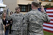 Petry re-enlists in the U.S. Army at Fort Lewis, Washington, in May 2010. Petry reenlistment 2010.jpg