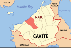 Mapa de Cavite con Naic resaltado