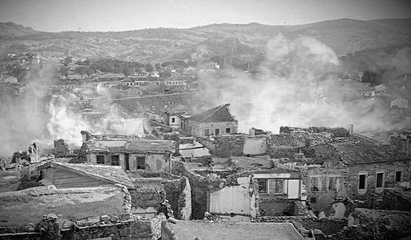 Old Phocaea in flames, during the massacre perpetrated by Turkish irregulars