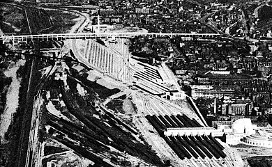 Western Hills Viaduct hinter dem Cincinnati Union Terminal 1932