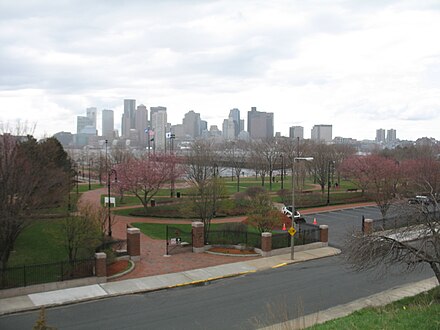 Piers Park with the downtown Boston skyline in the distance