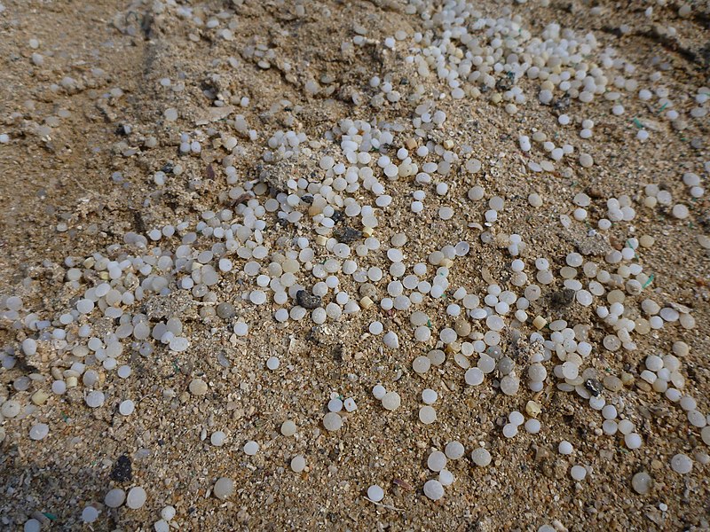 File:Plastic pellets from ship wreck at beach near Abu Ghusun.JPG