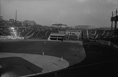 Opening Day in 1923, with the newly built Yankee Stadium visible in the distance.