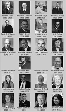 Photo collage of past Public Health Reports editors in chief, 1913-2022. Photos could not be located for Edward McVeigh and Marian P. Tebben. Public Health Reports Editors in Chief, 1913-2022.jpg