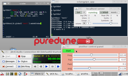 Screenshot of SuperCollider Vim on puredyne linux.