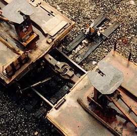 Janney AAR Type E couplers with bottom operator typical on freight cars.