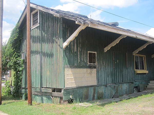 Historic Vicksburg, Shreveport, and Pacific Railroad depot in downtown Ruston; Robert Edwin Russ, the founder of Ruston, sold land to the railroad in 