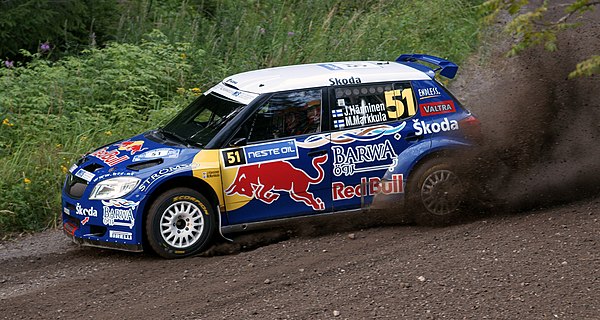 Hänninen with a Škoda Fabia S2000 at the 2010 Rally Finland.