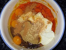 Pumpkin pie filling being prepared