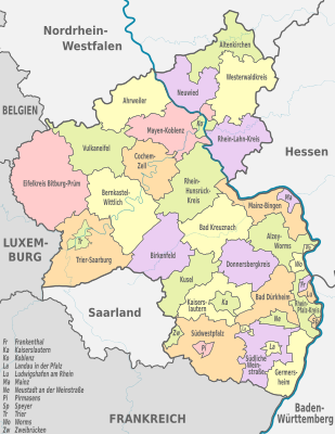 Liste Der Landkreise Und Kreisfreien Städte In Rheinland-Pfalz: Aufbau, Übersicht, Siehe auch
