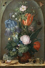 Flower Still Life with Two Lizards label QS:Len,"Flower Still Life with Two Lizards" label QS:Lfr,"Bouquet de flours aver deux lézards" label QS:Lnl,"Bloemstuk met twee hagedissen" . 1603年. 油彩 / 銅 medium QS:P186,Q296955;P186,Q753,P518,Q861259 . 29 × 19 cm. ユトレヒト, Centraal Museum.