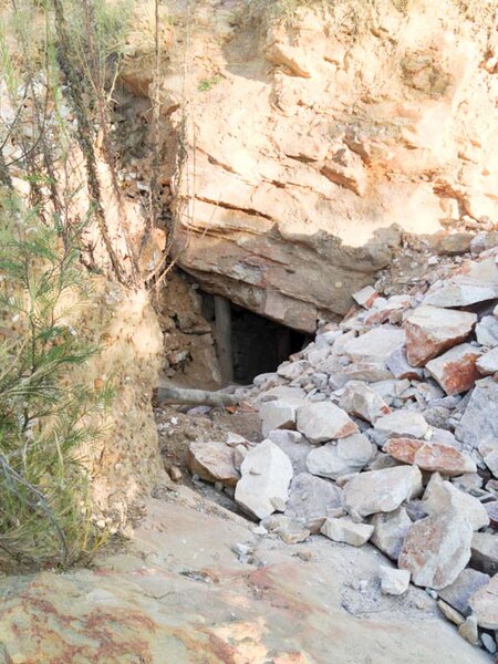 This is an adit (horizontal or sloping mine entrance) in the Johannesburg municipality, near the suburb of Roodepoort. It is part of a chain of simila