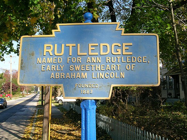 A Keystone Marker for Rutledge, Pennsylvania, named after Ann Rutledge