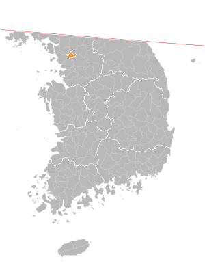 Les terres coréennes occupées par les États-Unis en Corée, au sud du 38ème parallèle. Séoul est en orange.
