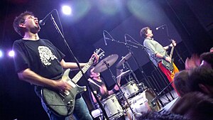 Shellac performing live in Philadelphia, Sep. 29, 2011. From left to right: Steve Albini, Todd Trainer, Bob Weston.