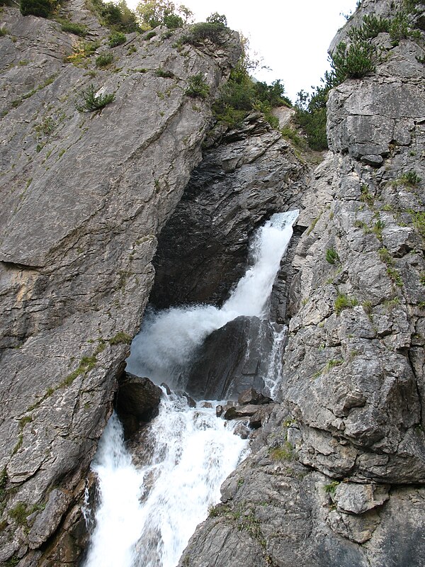 The cascade of the Simmswasserfalls in the Allgäuer Alps