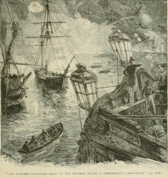 Strachan on HMS San Domingo, conducting the bombardment of Flushing during the Walcheren Campaign of 1809