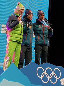 2020 podium Ski jumping at the 2020 Winter Youth Olympics - Boys' individual normal hill podium.jpg