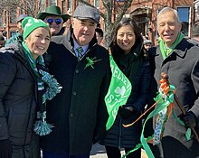 Governor Maura Healey, Flaherty, Mayor Michelle Wu, and Congressman Stephen Lynch during Boston's 2023 Saint Patrick's Day celebrations St. Patrick's Day 2023 in Boston Frn0dvIX0AA4ECd (1).jpg