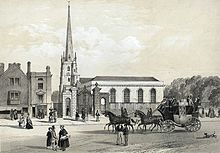 St Mary's Church by E.Heath, in about 1865 StMarysChurchMonmouth.jpg