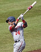 Starlin Castro takes a practice swing for the Nationals vs the Blue Jays at Nationals Park, July 30, 2020 (All-Pro Reels Photography) (50173515957) (cropped).jpg