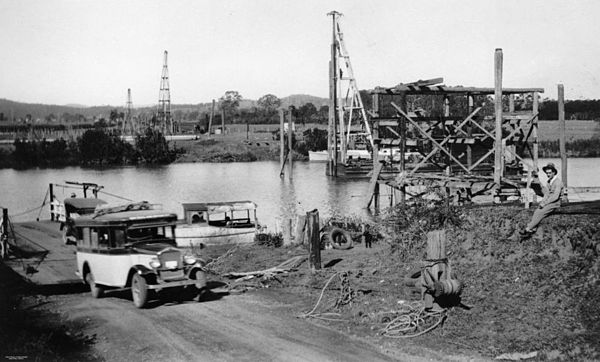 Bridge construction on the Logan River, 1930