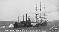 Sternwheel steamer HARVEST QUEEN and three masted sailing ship in the harbor at Astoria, Oregon, circa 1906 (AL+CA 1745).jpg