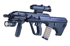 The Austrian-designed Steyr AUG assault rifle is standard issue for the counterterrorism teams. Steyr AUG A3.jpg