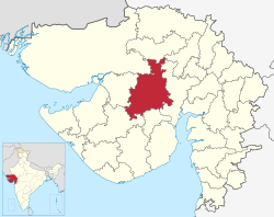 Surendranagarin piirikunta Gujaratin kartalla.