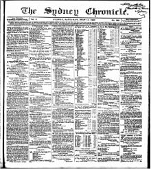 Image of front page of the paper under one of its later titles, The Sydney Chronicle Sydney chronicle 11 July 1846.jpg